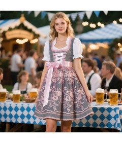 Damska Sukienka Dirndl Bawarska Oktoberfest Tradycyjna Haftowana Różowa L