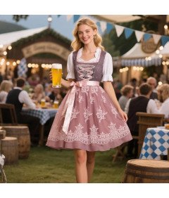 Damska Sukienka Dirndl Bawarska Oktoberfest Tradycyjna Haftowana Bordowa L