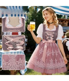 Damska Sukienka Dirndl Bawarska Oktoberfest Tradycyjna Haftowana Bordowa M