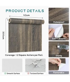 Samoprzylepna Okleina Tapeta do Mebli i Blatów Ciemne Drewno 40x300 cm