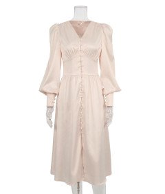 Damska Sukienka Maxi Satynowa Elegancka Vintage Bufiaste Rękawy Beżowa XS