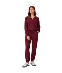 Damski Komplet Dresowy Bluza Spodnie Sportowy Casualowy Stylowy Bordowy XXL