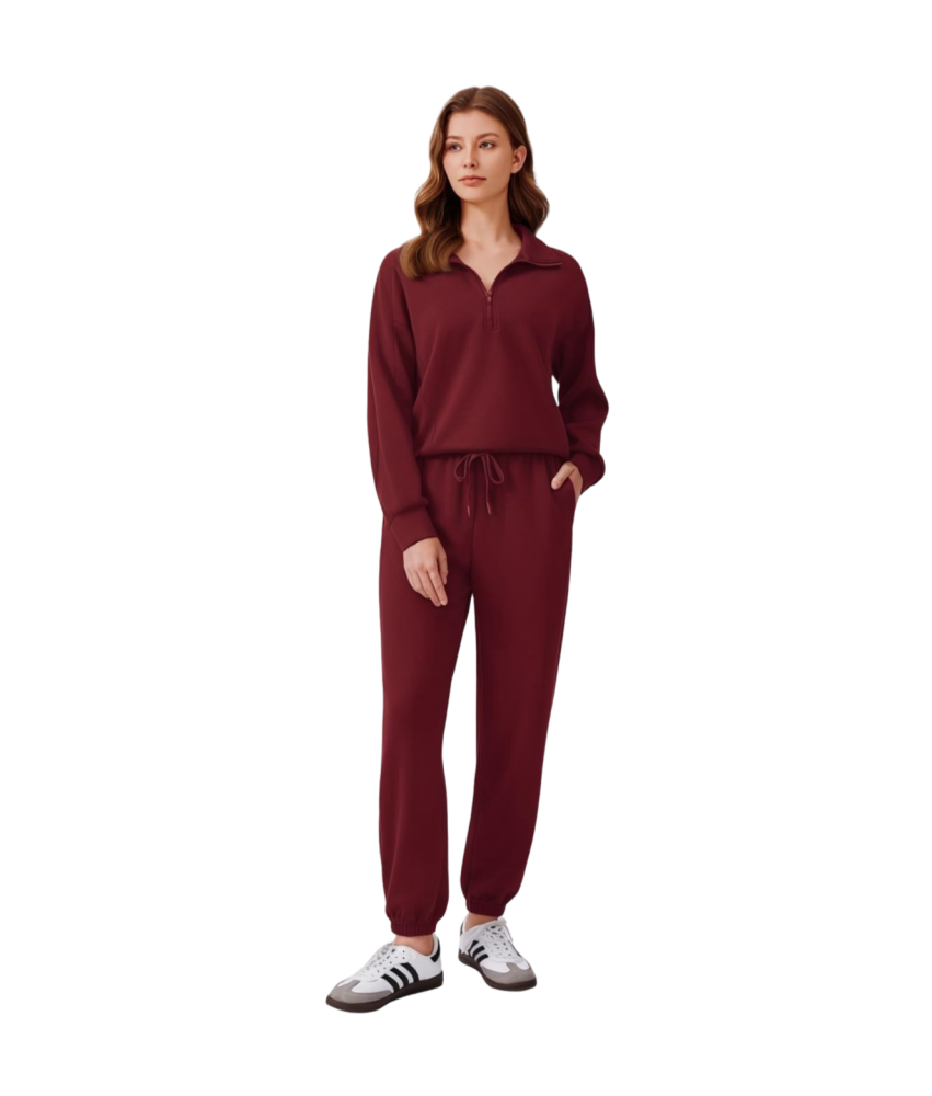 Damski Komplet Dresowy Bluza Spodnie Sportowy Casualowy Stylowy Bordowy XXL