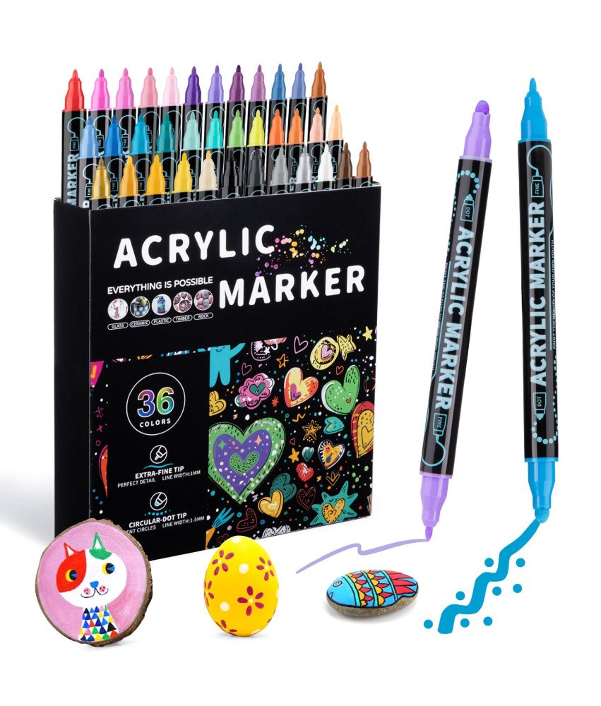 Flamastry Markery Pisaki Akrylowe Zestaw 36 Kolorów dla Dzieci Dwustronne