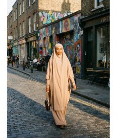 Sukienka Modlitewna Muzułmańska 2 Częściowa Hidżab Abaja Ramadan Beżowa