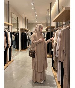 Sukienka Modlitewna Muzułmańska 2 Częściowa Hidżab Abaja Ramadan Beżowa