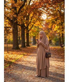 Sukienka Modlitewna Muzułmańska 2 Częściowa Hidżab Abaja Ramadan Beżowa