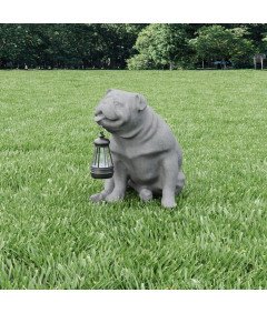 Figurka Rzeźba Ogrodowa Lampa Solarna LED Pies Bulldog Wodoodporna Szara