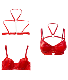 Damska Seksowna Bielizna Erotyczna Komplet Sexy Skórzana Łańcuch Czerwona M