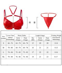 Damska Seksowna Bielizna Erotyczna Komplet Sexy Skórzana Łańcuch Czerwona M