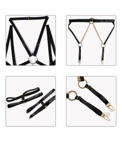 Damska Seksowna Bielizna Erotyczna Komplet Sexy Skórzana Łańcuch Czarna M
