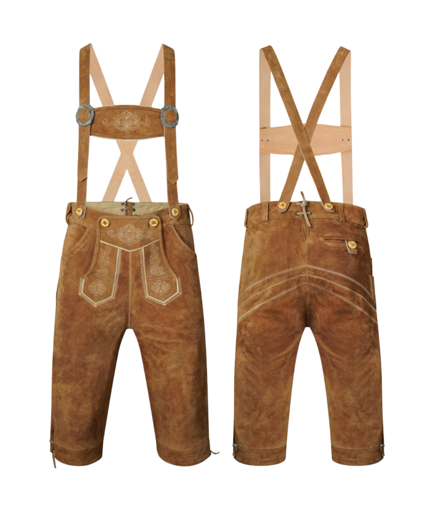 Męskie Tradycyjne Spodnie Skórzane Oktoberfest Ludowe Szelki Brązowe 46