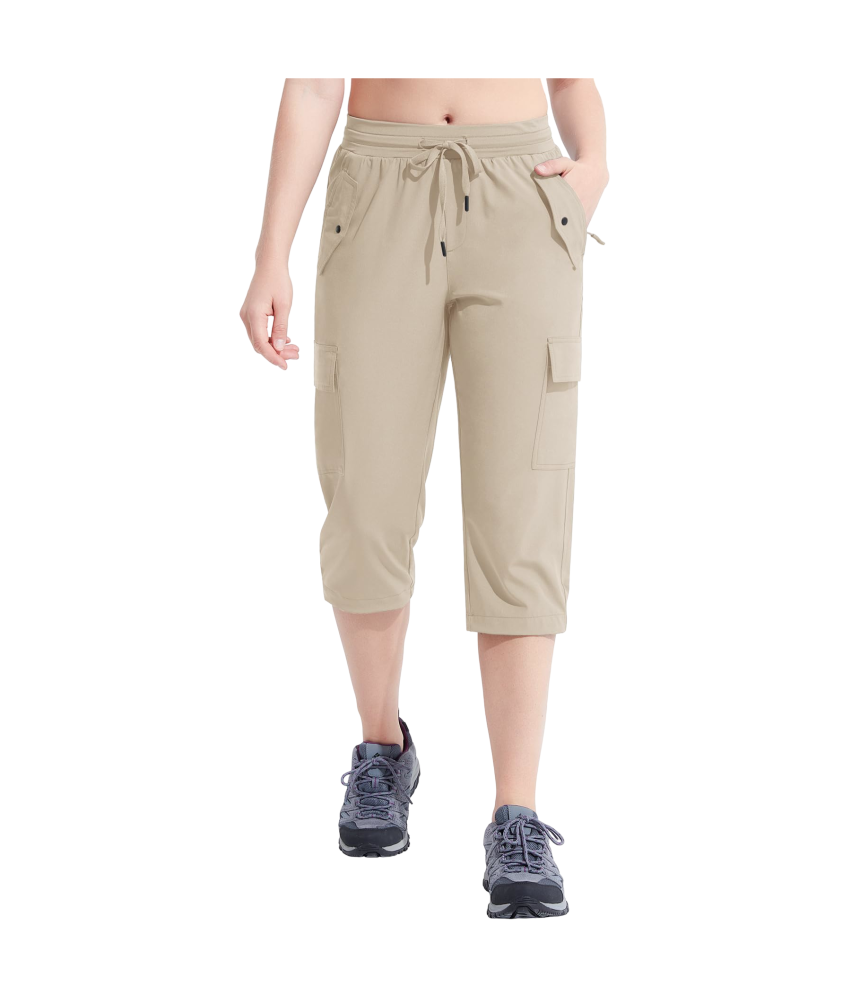 Damskie Spodnie 3/4 Cargo Trekkingowe Wodoodporne Sportowe Capri Beżowe L