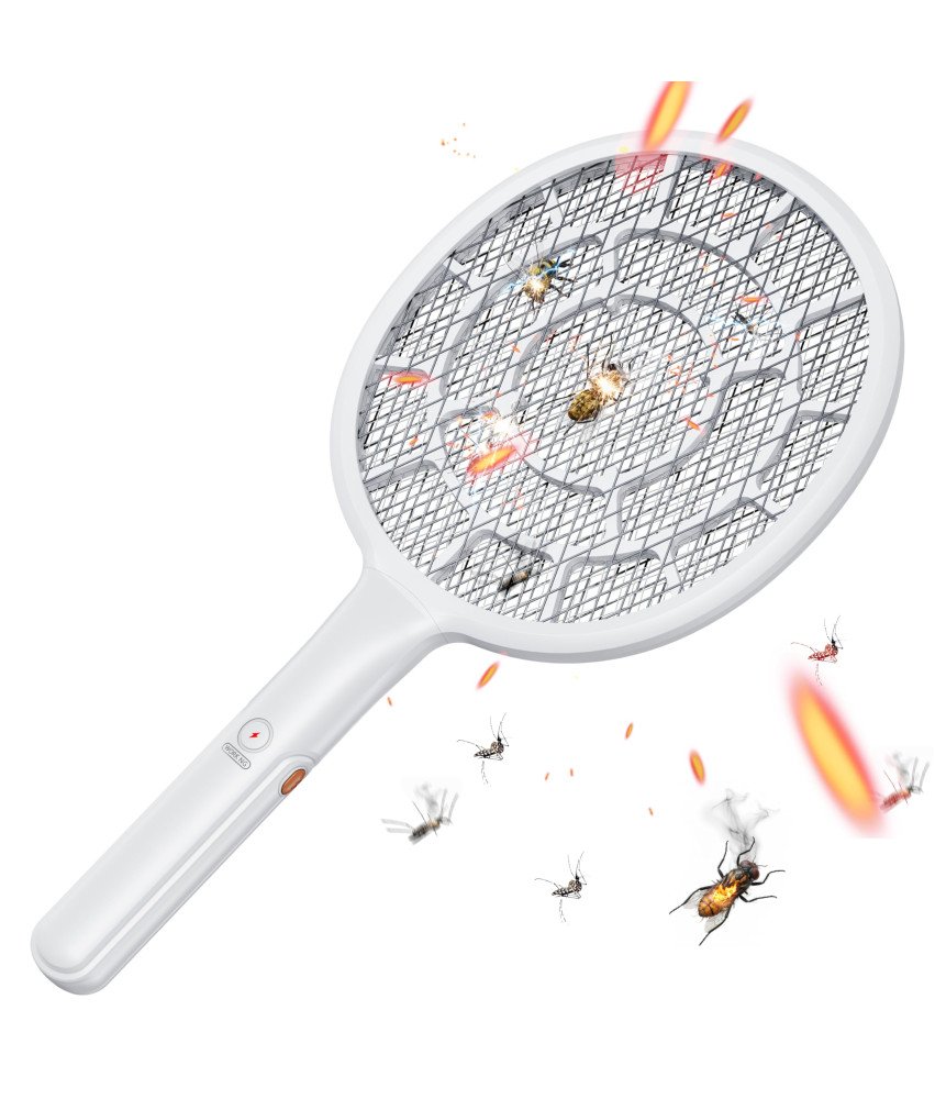 Elektryczna Łapka na Muchy Komary Owady Packa Rakieta Pułapka Biała 3000V