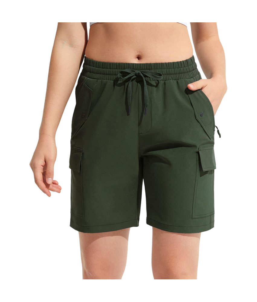 Damskie Spodenki Cargo Sportowe Trekkingowe Treningowe Lekkie Zielone XXXL