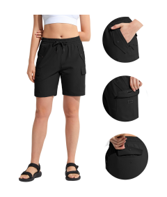 Damskie Spodenki Cargo Sportowe Trekkingowe Treningowe Lekkie Czarne M