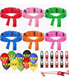 Zestaw Dekoracji na Urodziny Dziecka Motyw Ninja Opaski Balony Zabawki