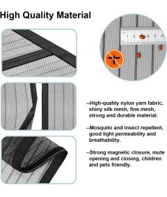 Moskitiera Magnetyczna 90x190 cm na Drzwi Balkonowe Bez Wiercenia Czarna