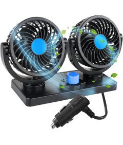 Wiatrak Samochodowy Wentylator Podwójna Głowica Obrotowy 360° Czarny