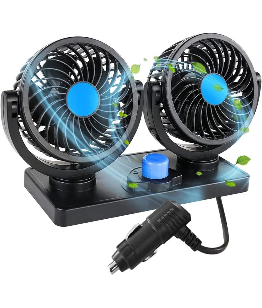 Wiatrak Samochodowy Wentylator Podwójna Głowica Obrotowy 360° Czarny