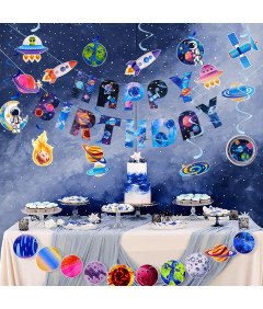 Zestaw Dekoracji na Urodziny dla Dzieci Motyw Kosmosu Dekoracje Girlandy
