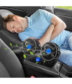 Wiatrak Samochodowy Wentylator Podwójna Głowica Obrotowy 360° Czarny