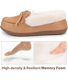 RockDove Damskie Kapcie Zimowe Mokasyny Wkładane z Futerkiem Brązowe 39