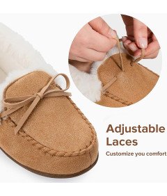 RockDove Damskie Kapcie Zimowe Mokasyny Wkładane z Futerkiem Brązowe 39