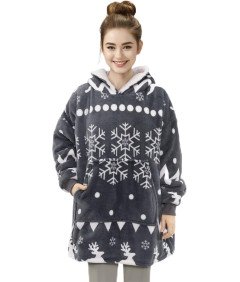 Kocobluza Koc Bluza z Kapturem i Kieszenią Polarowa Sherpa Unisex Szara XL