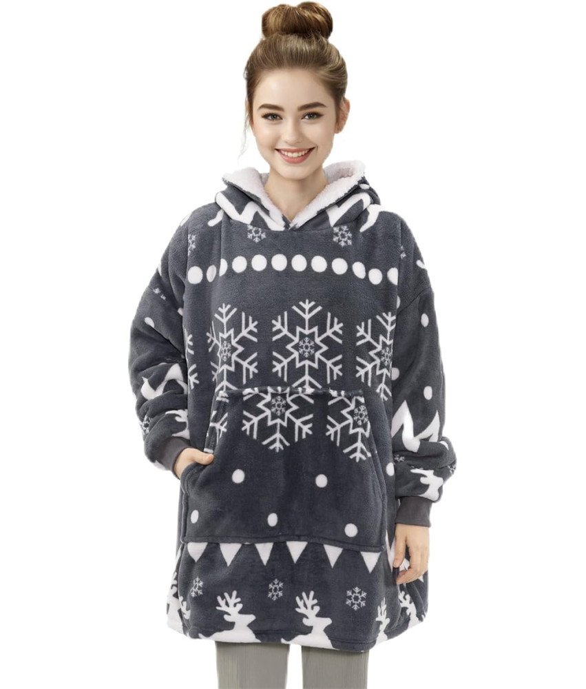 Kocobluza Koc Bluza z Kapturem i Kieszenią Polarowa Sherpa Unisex Szara XL