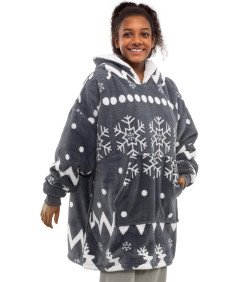 Kocobluza Koc Bluza z Kapturem i Kieszenią Polarowa Sherpa Unisex Szara XL