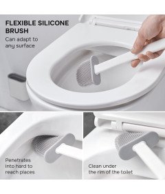 Silikonowa Szczotka do WC Toaletowa Montaż Podłoga Ściana Biała