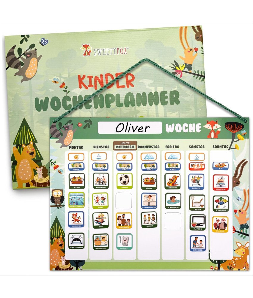 Tygodniowy Planer dla Dzieci Tablica Magnetyczna Montessori 200 Magnesów