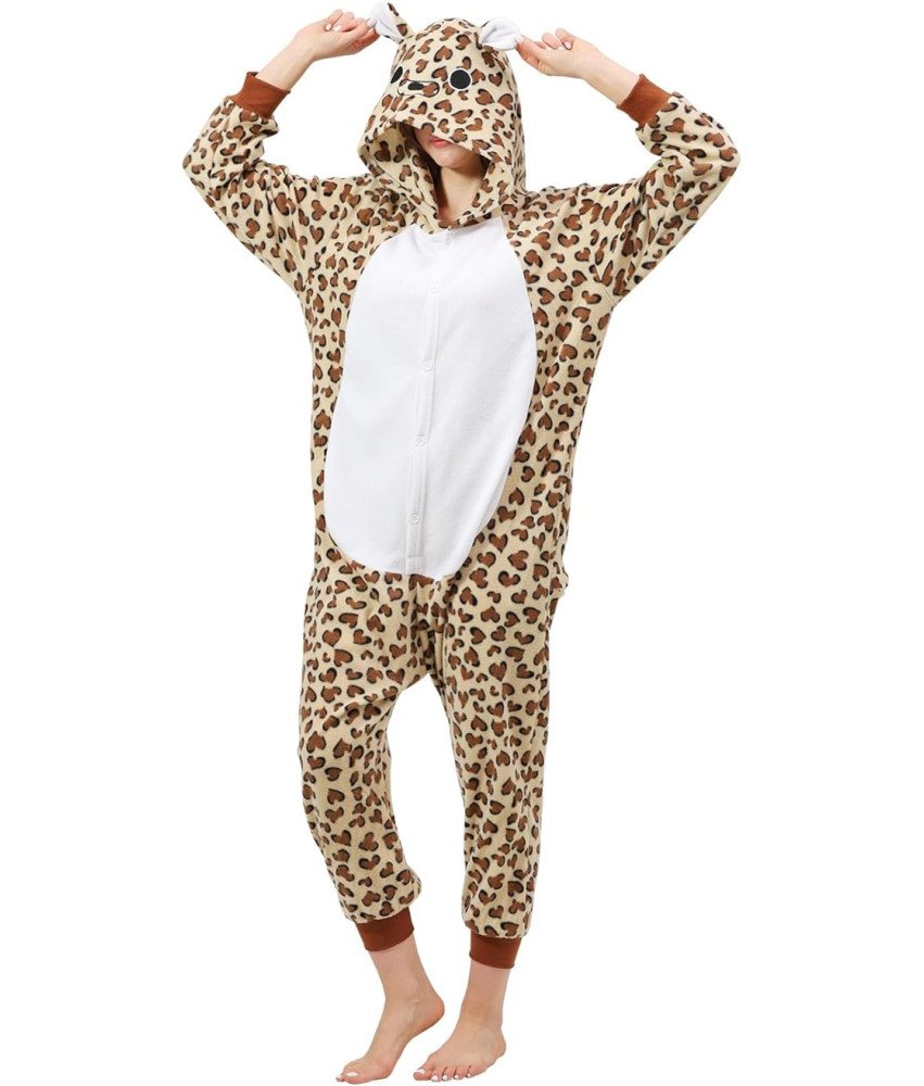 Piżama Jednoczęściowa Damska Kigurumi Pluszowa z Kapturem Onesie Lampart XL