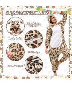 Piżama Jednoczęściowa Damska Kigurumi Pluszowa z Kapturem Onesie Lampart XL