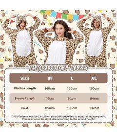 Piżama Jednoczęściowa Damska Kigurumi Pluszowa z Kapturem Onesie Lampart XL