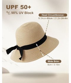 Zylioo Kapelusz Słomkowy Letni Plażowy Przeciwsłoneczny z Dużym Rondem 59cm
