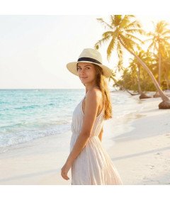 Zylioo Kapelusz Słomkowy Fedora Unisex Przeciwsłoneczny Letni Plażowy 61 cm