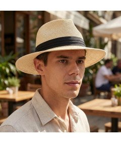 Zylioo Kapelusz Słomkowy Fedora Unisex Przeciwsłoneczny Letni Plażowy 61 cm