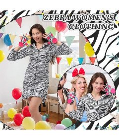 Piżama Damska Kigurumi Pluszowa z Kapturem i Rękawiczkami Onesie Zebra XL