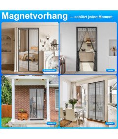 Moskitiera Magnetyczna 90x200 cm na Drzwi Balkonowe Bez Wiercenia Czarna