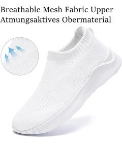 CAIQDM Buty Damskie Wsuwane do Biegania Oddychająca Siatka Białe 42