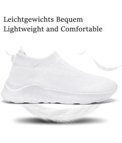 CAIQDM Buty Damskie Wsuwane do Biegania Oddychająca Siatka Białe 42