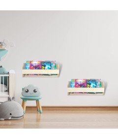 Półka Ścienna Montessori Regał do Przechowywania Komiksów 40x15cm Drewniana