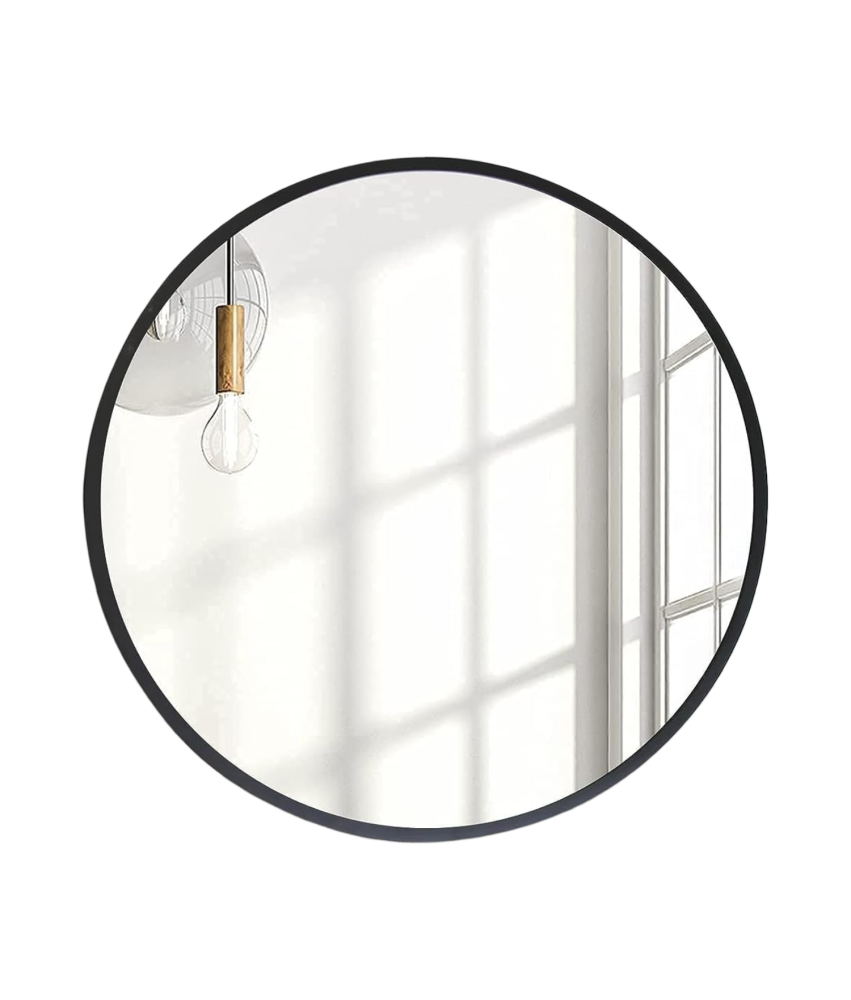 Okrągłe Lustro 50x50 cm Metalowa Czarna Rama Wiszące Ścienne Nowoczesne