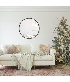 Okrągłe Lustro 50x50 cm Metalowa Czarna Rama Wiszące Ścienne Nowoczesne