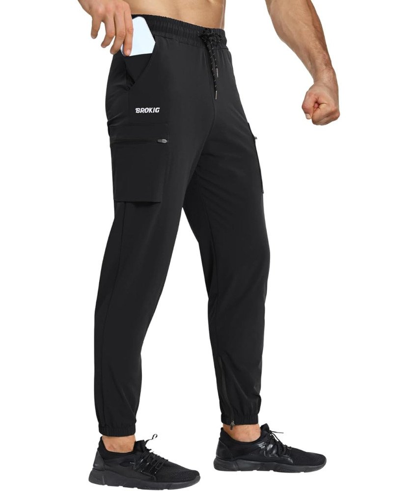 BROKIG Męskie Spodnie Dresowe Cargo Sportowe Treningowe Elastyczne Czarne M