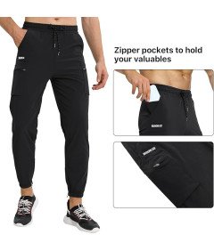 BROKIG Męskie Spodnie Dresowe Cargo Sportowe Treningowe Elastyczne Czarne M