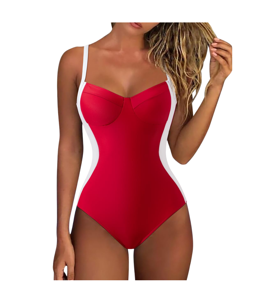 Jednoczęściowy Strój Kąpielowy Push Up V Neck Odkryte Plecy Czerwony S