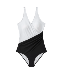 Jednoczęściowy Strój Kąpielowy V Neck Push Up Plecy Odkryte Biało Czarny L